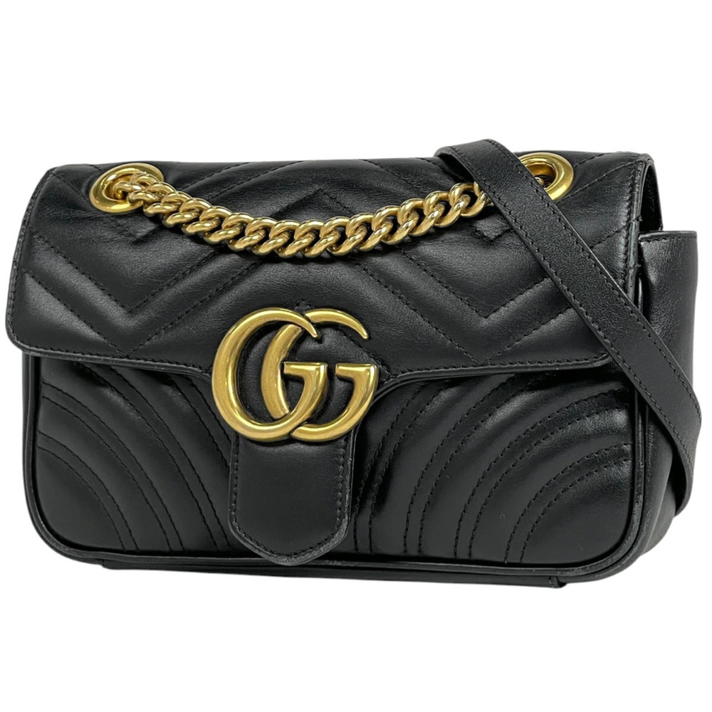Gucci GG Marmont Chain Shoulder Bag Heart Double GG Leather Black